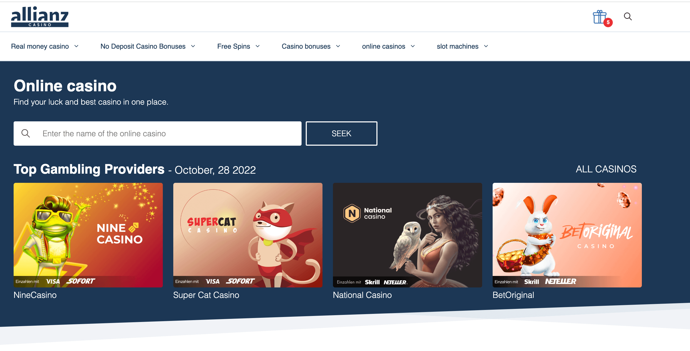 CasinoAllianz  homepage screenshot